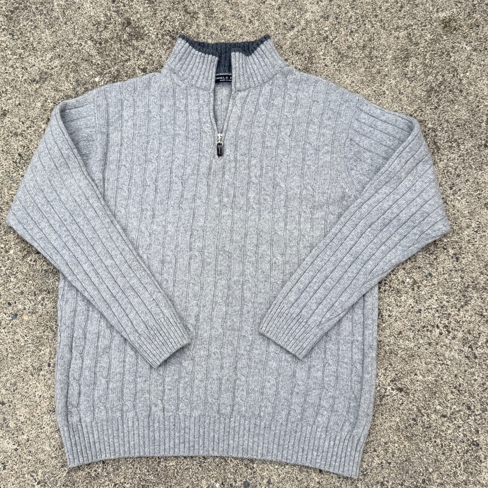 Daniele Blasi / Iceland Men's Gray Cable Knit Wool Blend 1/4 Zip Pullover sz XL